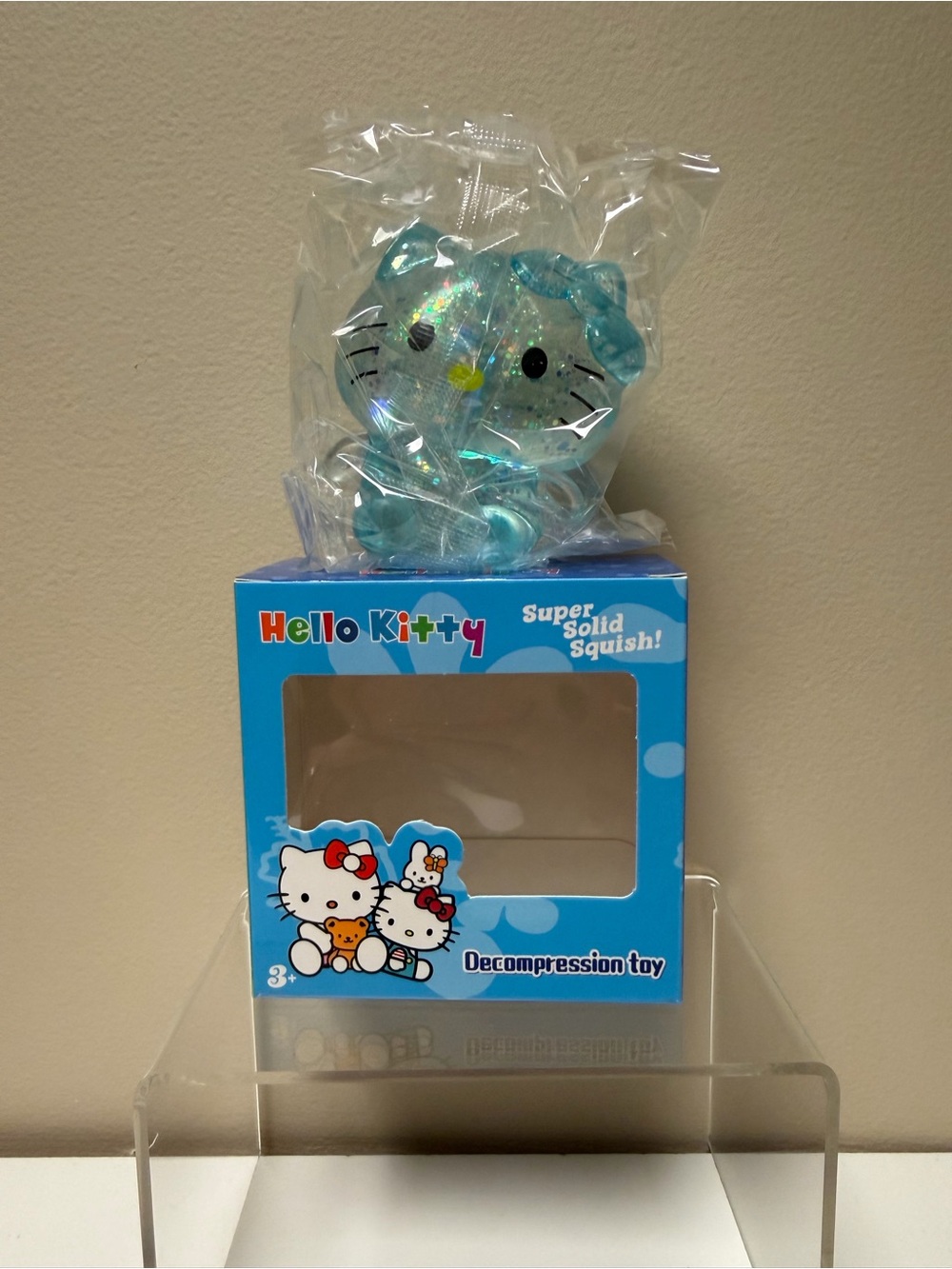 Hello Kitty Blue Glitter Squish Toy - Clear Aqua Glitter Figure